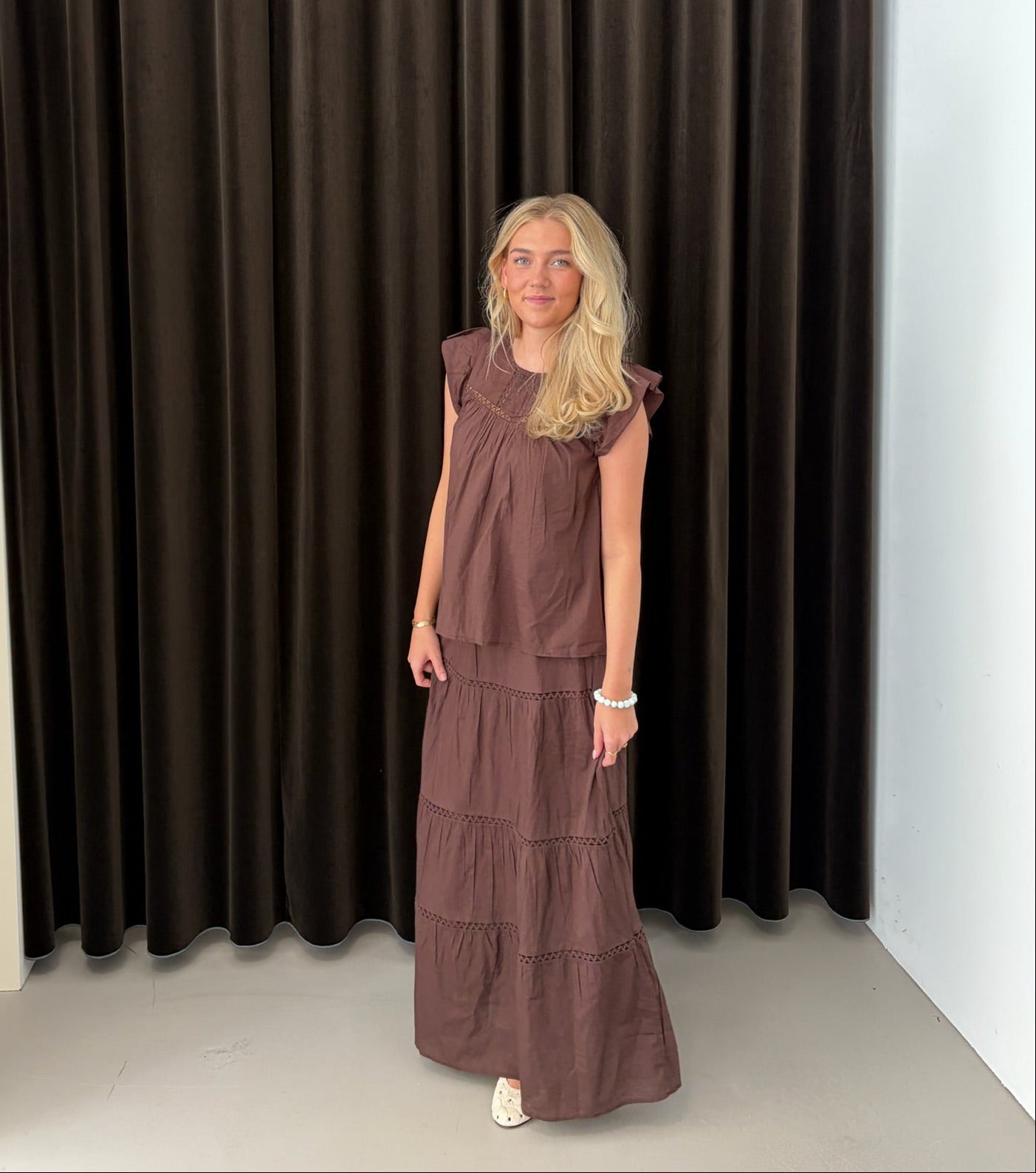 PCASTRID Long Skirt - Hot Fudge